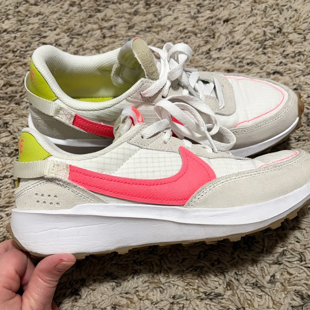 Nike Women's Sneakers - White, Pink, and Neon Yellow - Picture 1 of 1